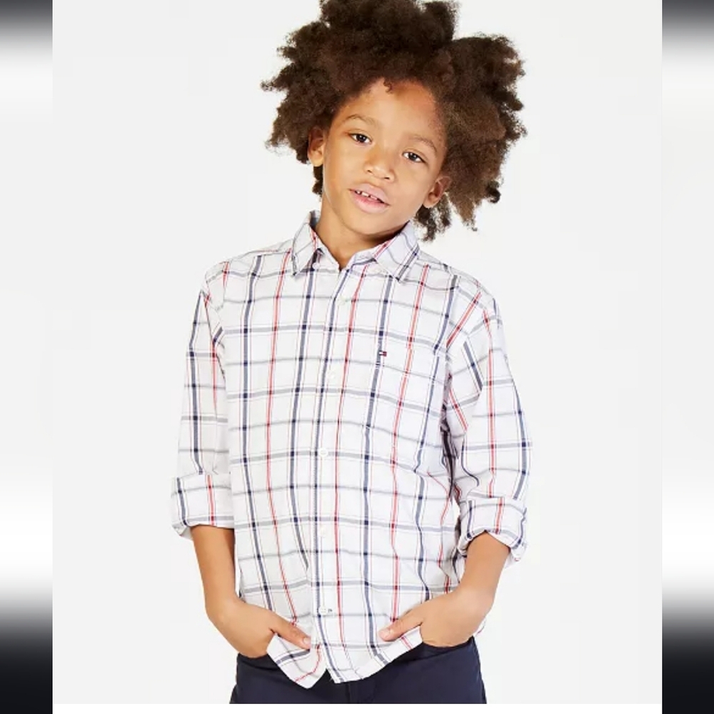Tommy Hilfiger Kids White Shirt with Red and Blue Stripes